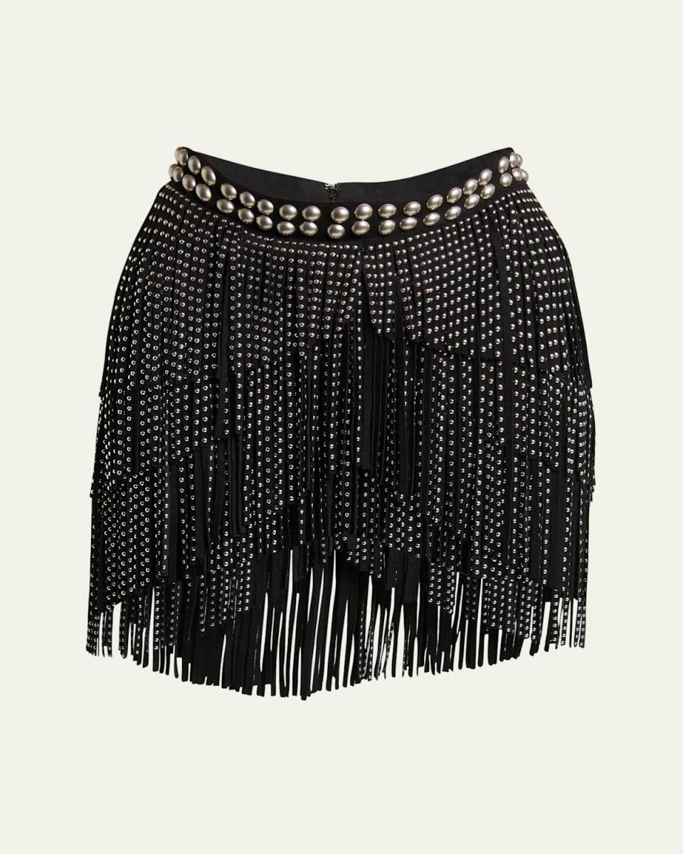 Carmelia Studded Fringe Asymmetric Mini Skirt